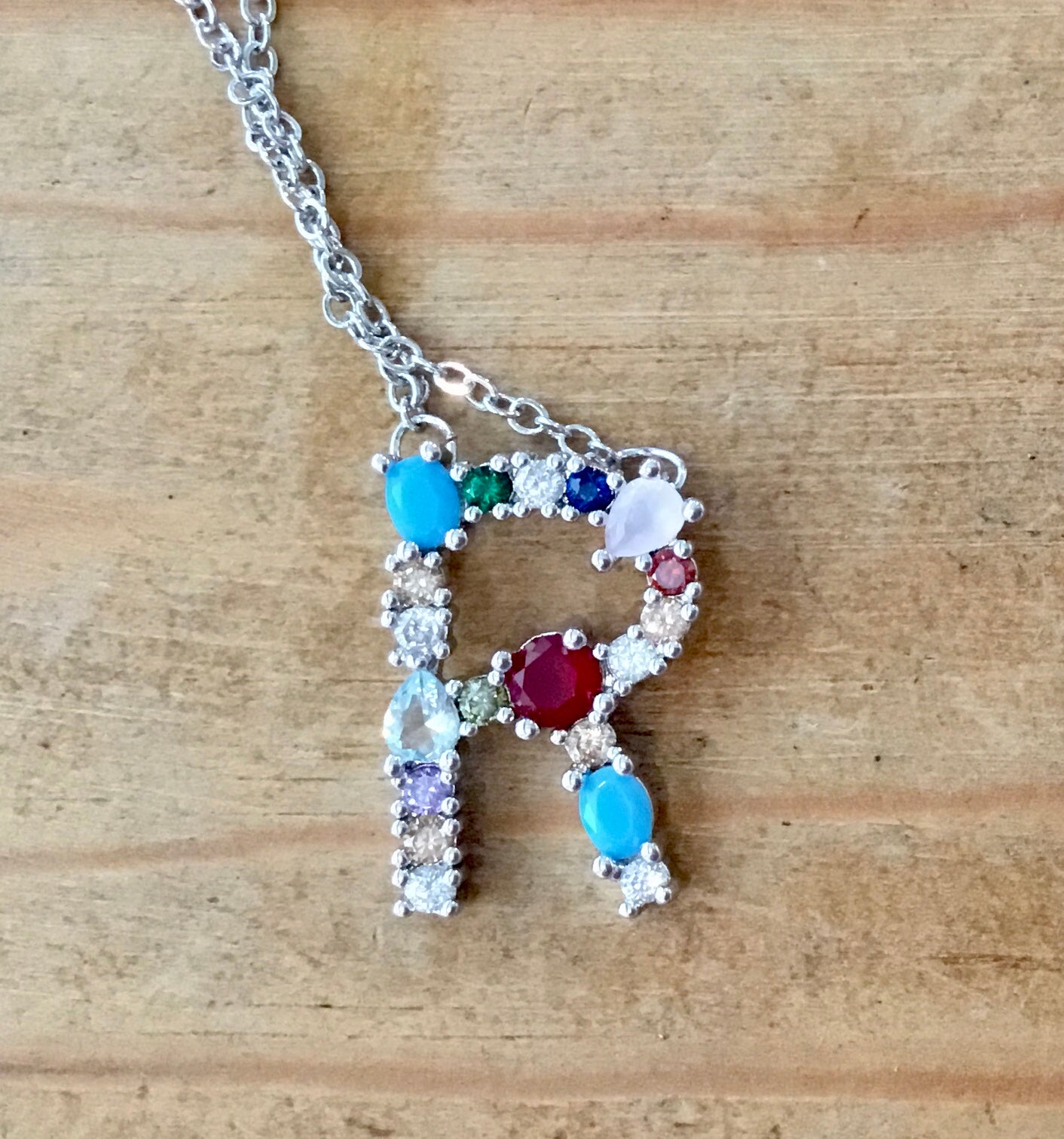 Silver  Gem Initial Necklace