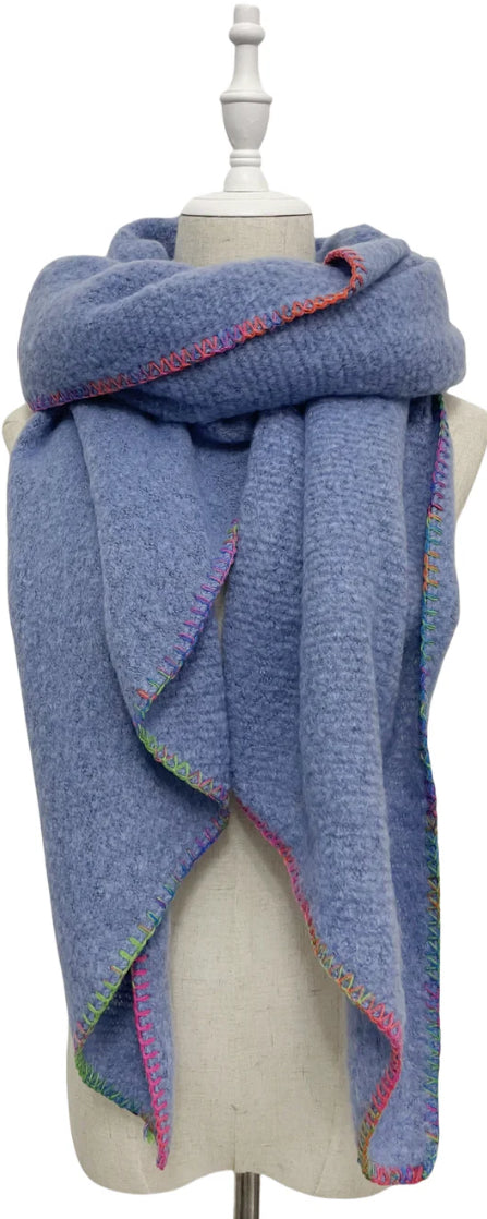 Plain Contrast Stitch Wool Diagonal Edge Scarf