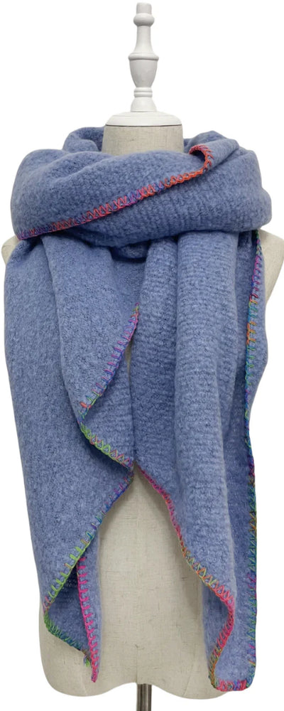 Plain Contrast Stitch Wool Diagonal Edge Scarf