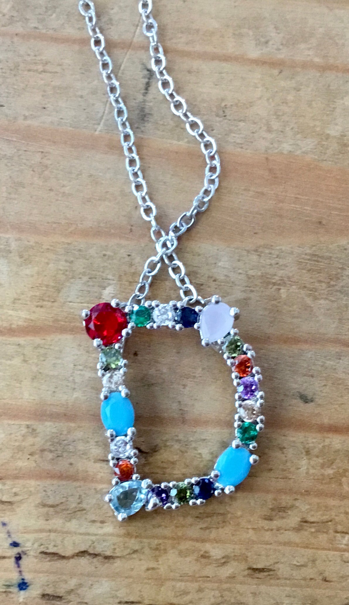 Silver  Gem Initial Necklace