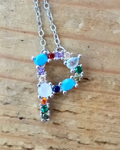 Silver  Gem Initial Necklace