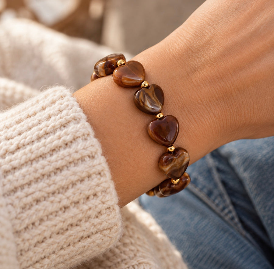 Chocolate Brown Heart Bead Bracelet