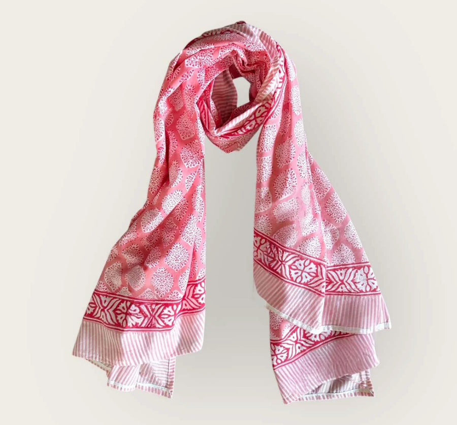 Party Pink Cotton Block Print Scarf