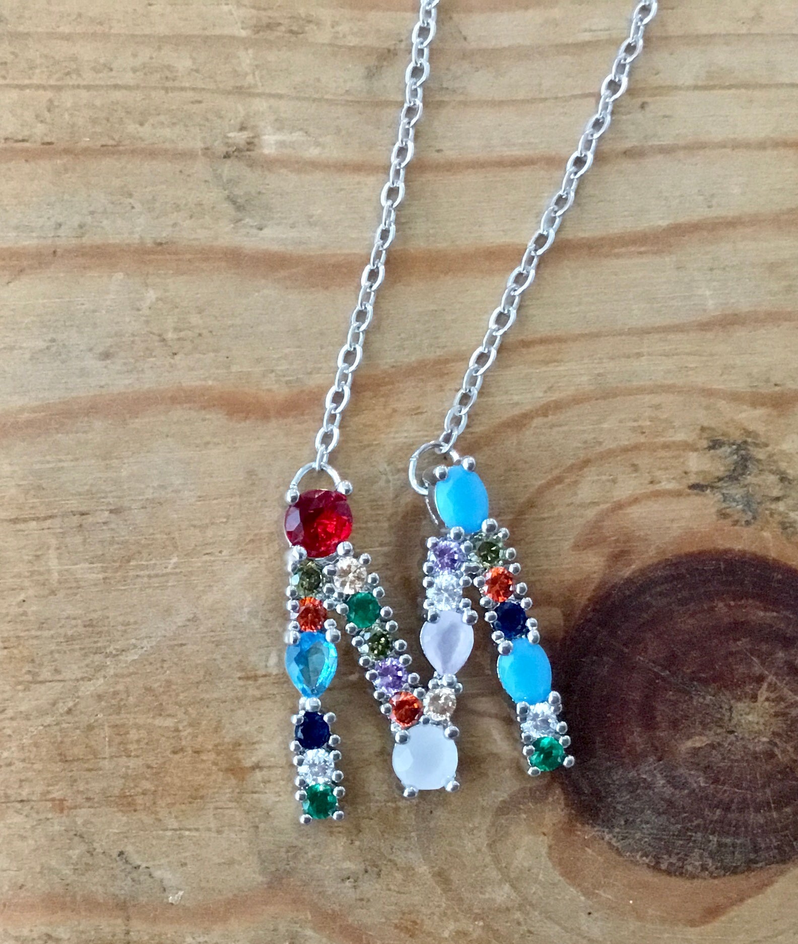 Silver  Gem Initial Necklace