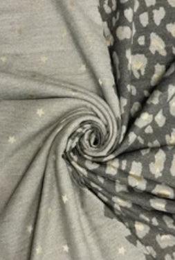 Leopard and Stripe Scarf - Charcoal and Grey