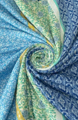 Fennella Floral Tassel Scarf Blue and Green