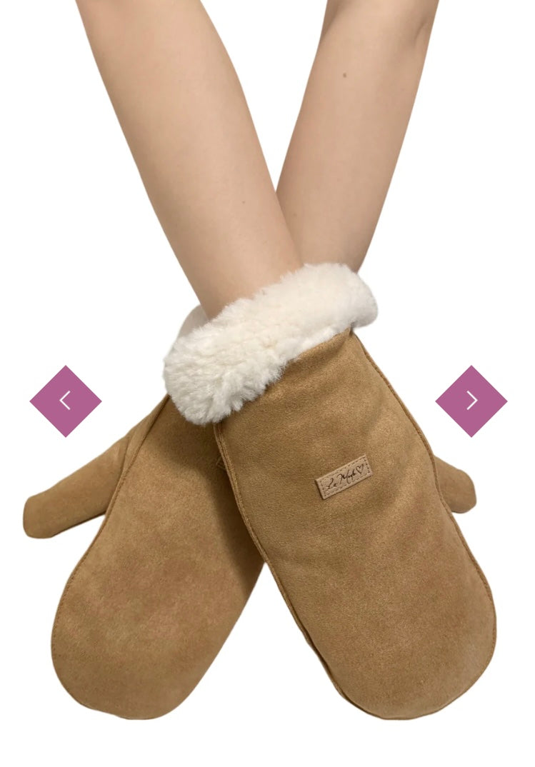 Faux Suede & Shearling Mittens