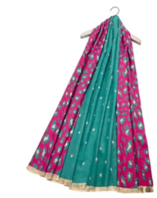 Leopard and Stripe Scarf - Turquoise and Fuschia