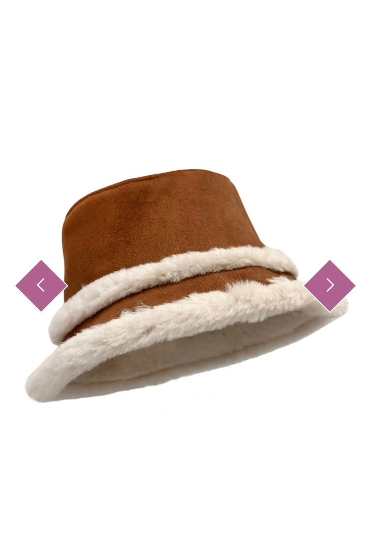 Faux Suede&Shearling Bucket Hat