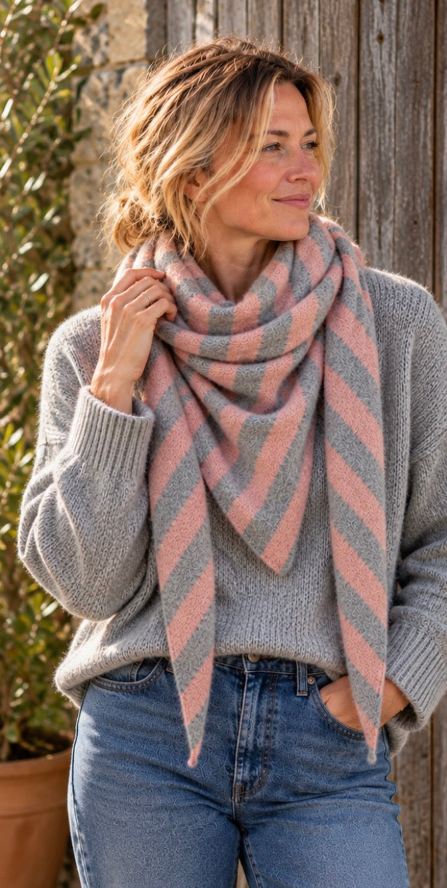 Classic Two-Tone Striped Triangle Scarf
