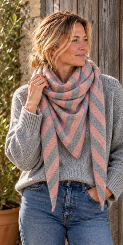 Classic Two-Tone Striped Triangle Scarf