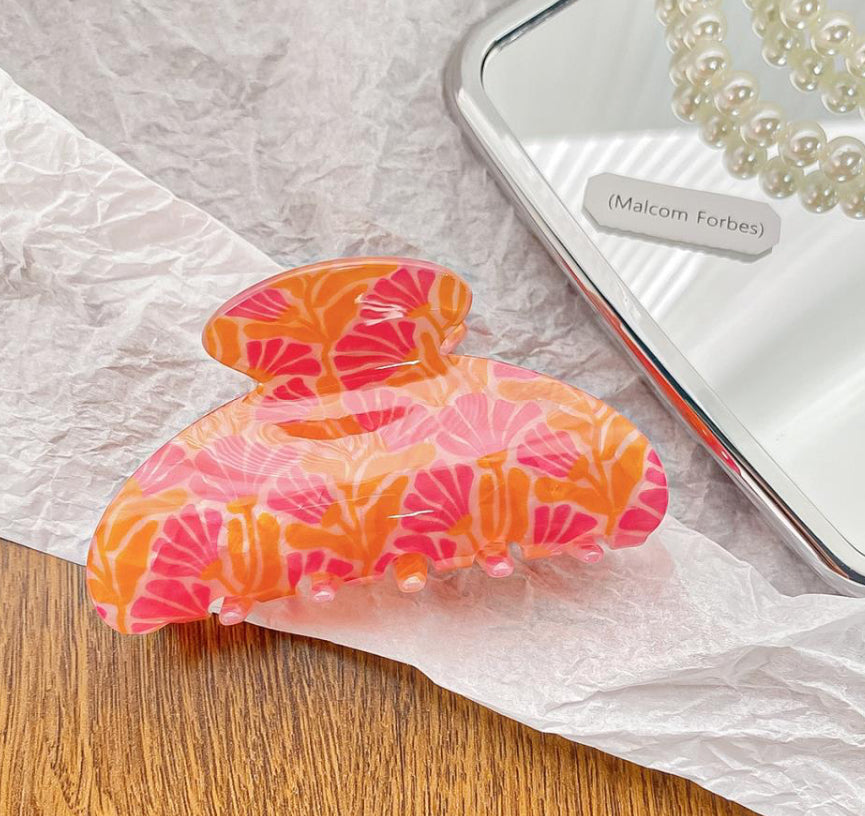 Rounded Claw Clip - Pink & Orange