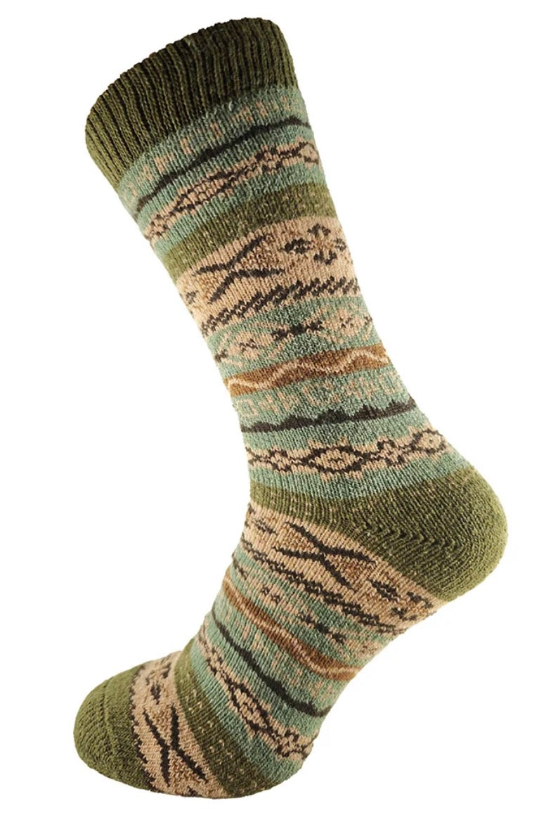 Men's Fairisle Style Wool Blend Sock - Green