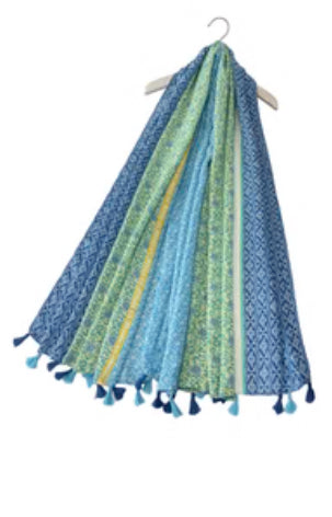 Fennella Floral Tassel Scarf Blue and Green