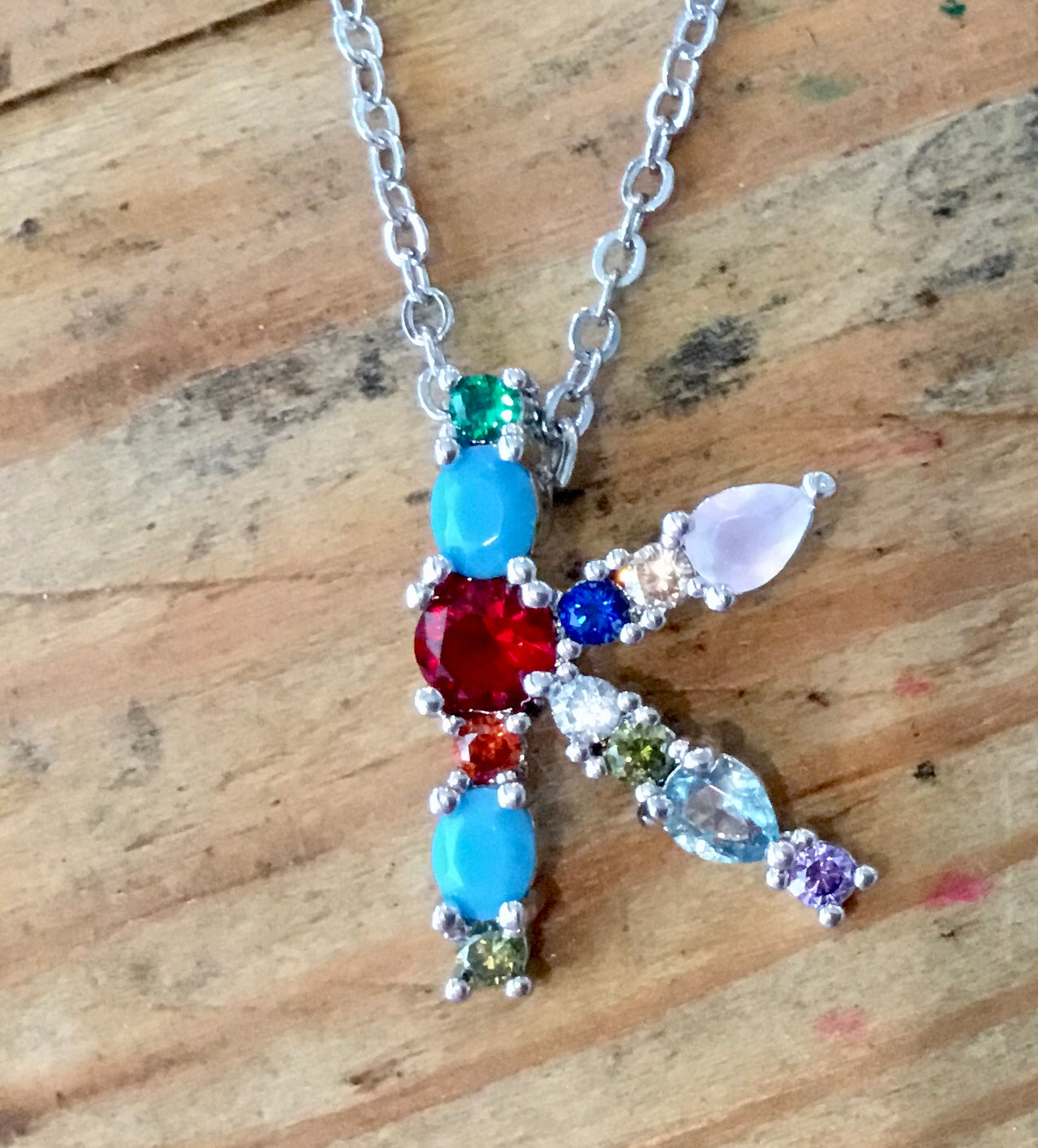 Silver  Gem Initial Necklace