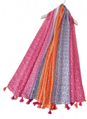 Fennella Floral Tassel Scarf Pink and Orange
