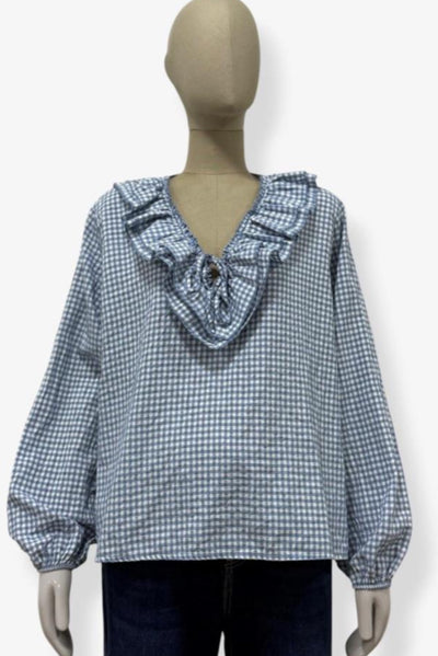 Gertie Gingham Ruffle Neck Top