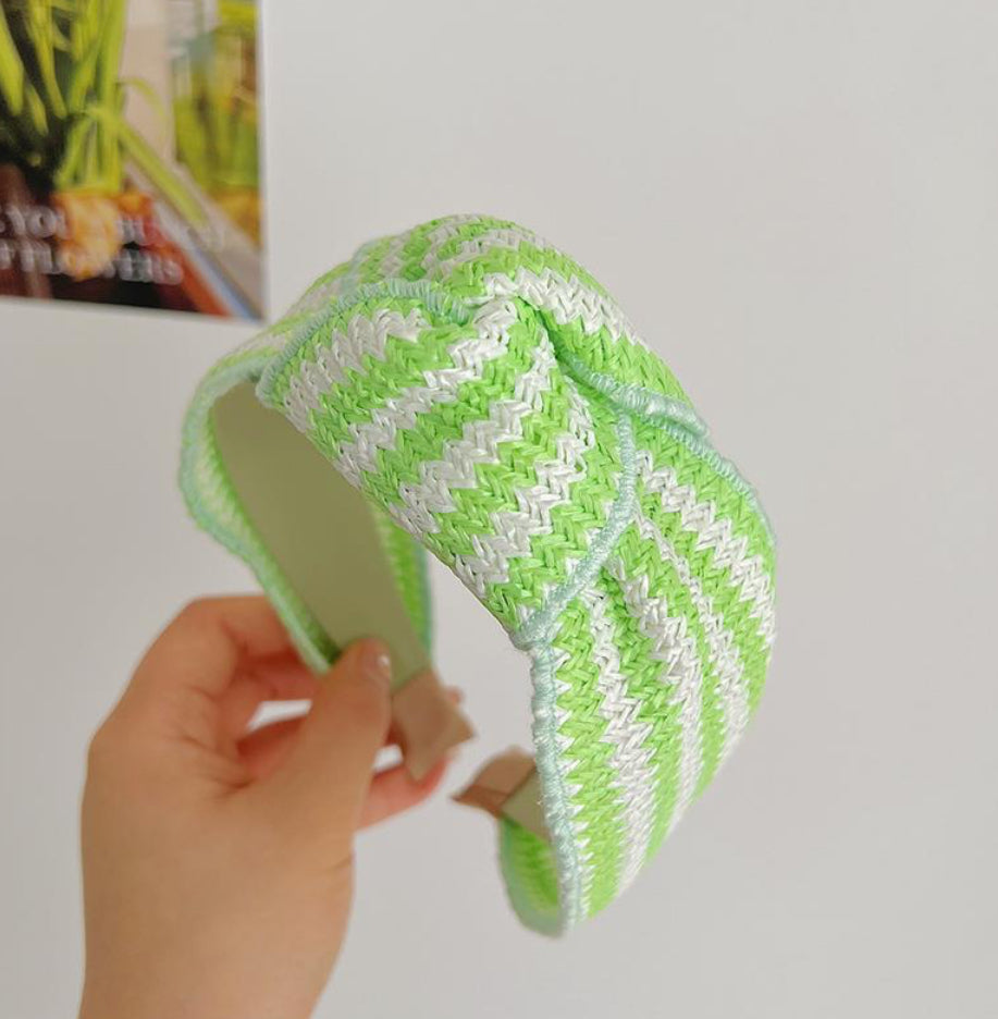 Braided Summer Headband - Green and White
