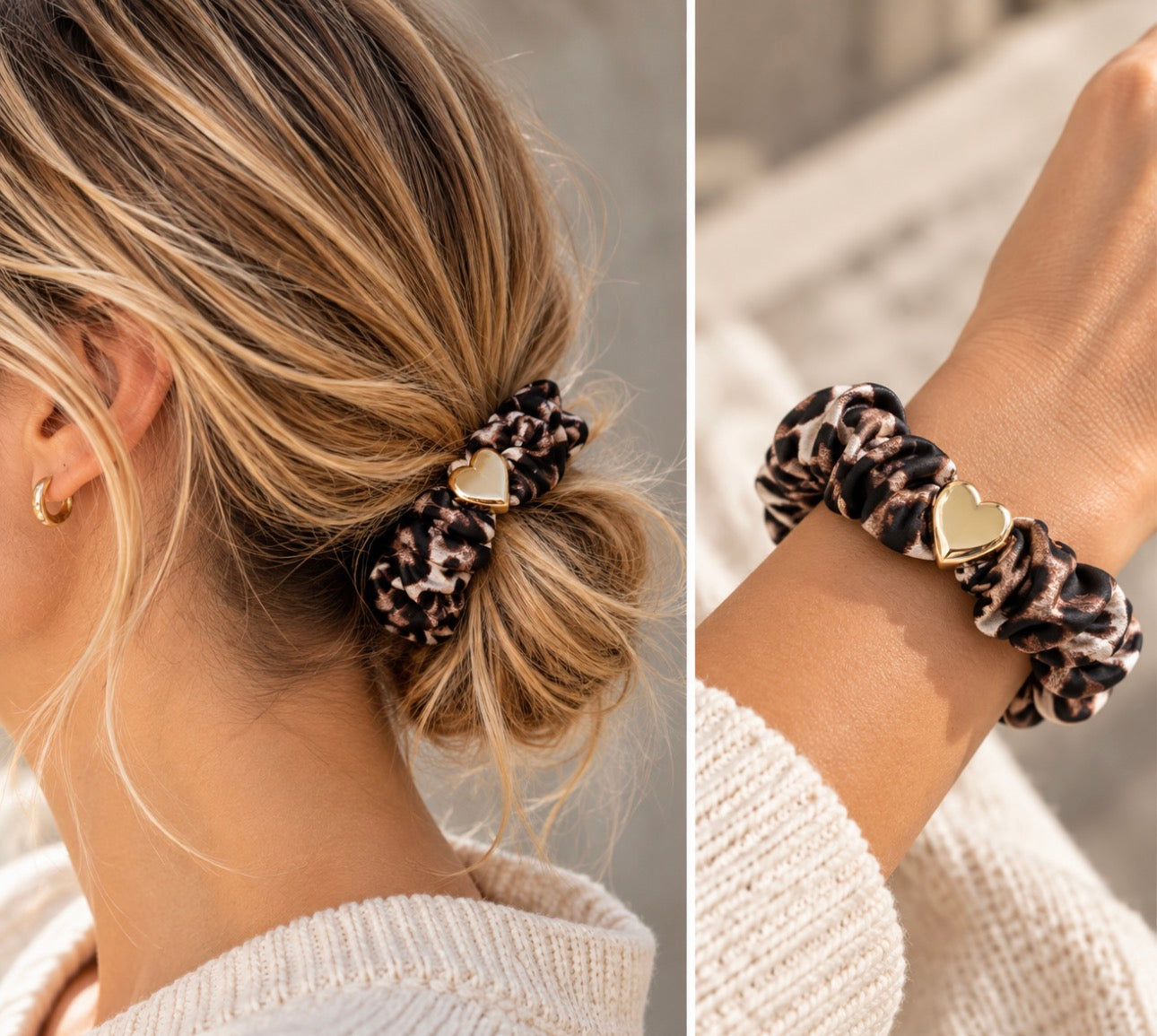 Leopard Print Heart Scrunchie
