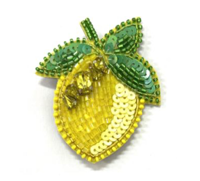 Hand Beaded Lemon Brooch Aurina Pop UP Ltd