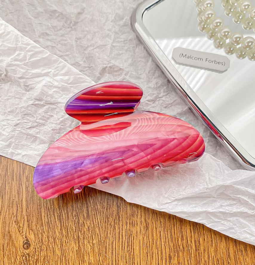 Rounded Claw Clip - Red & Purple Stripe Aurina Ltd