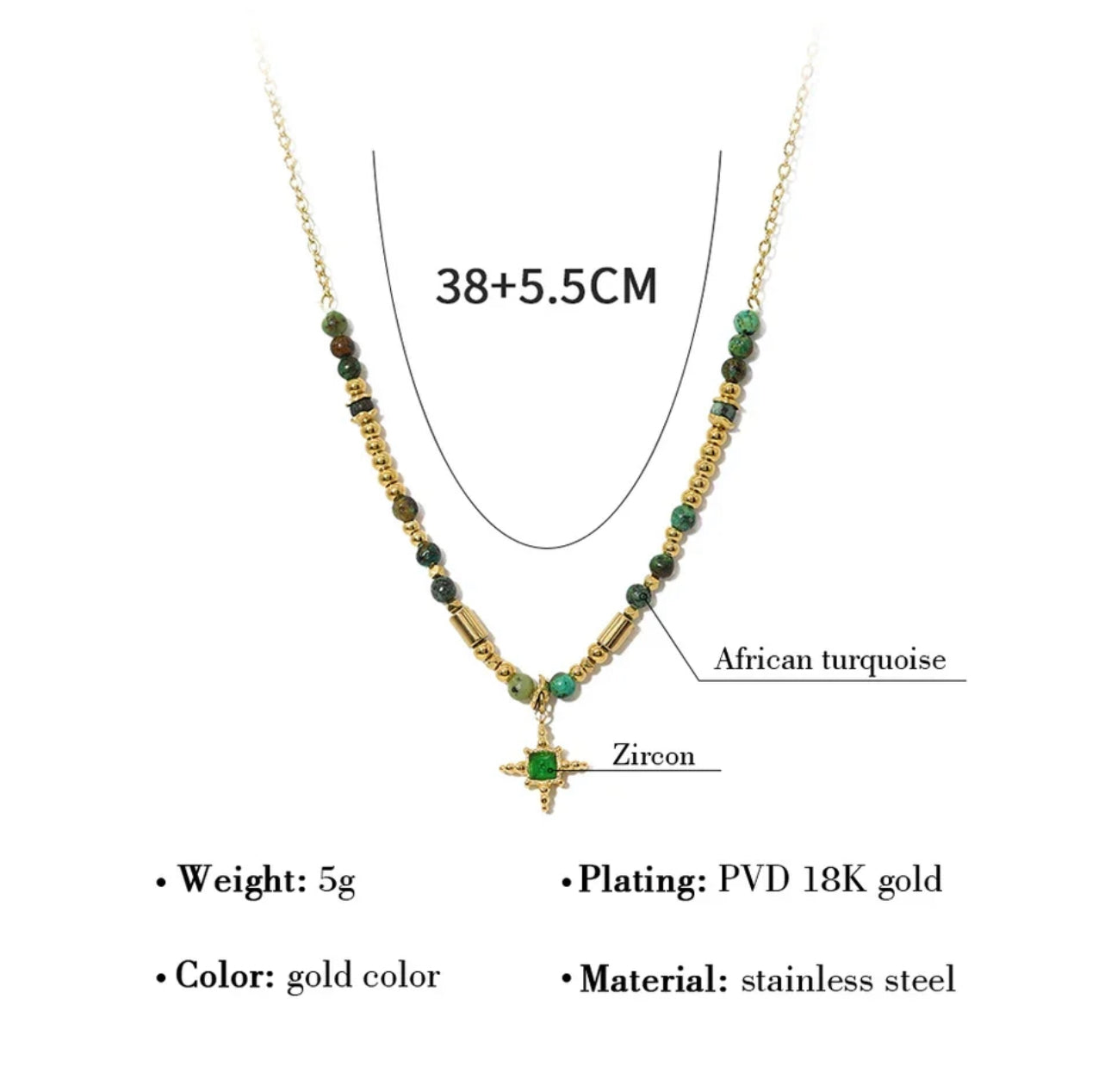 Green Bead Star Necklace Aurina Pop UP Ltd