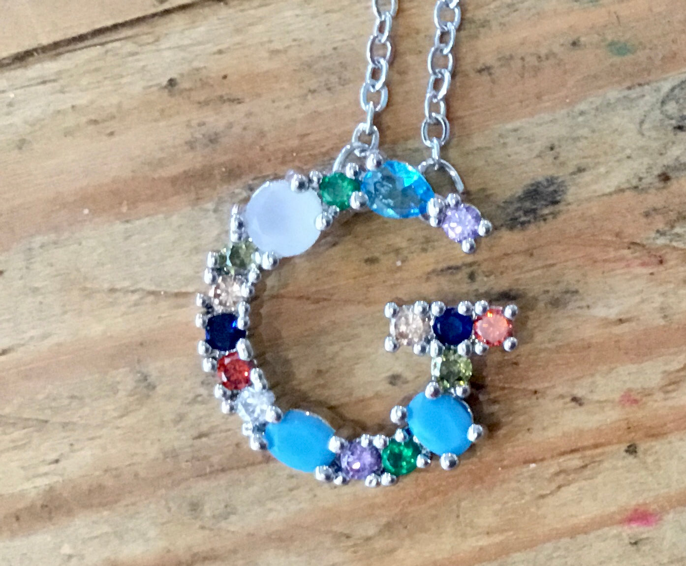 Silver  Gem Initial Necklace