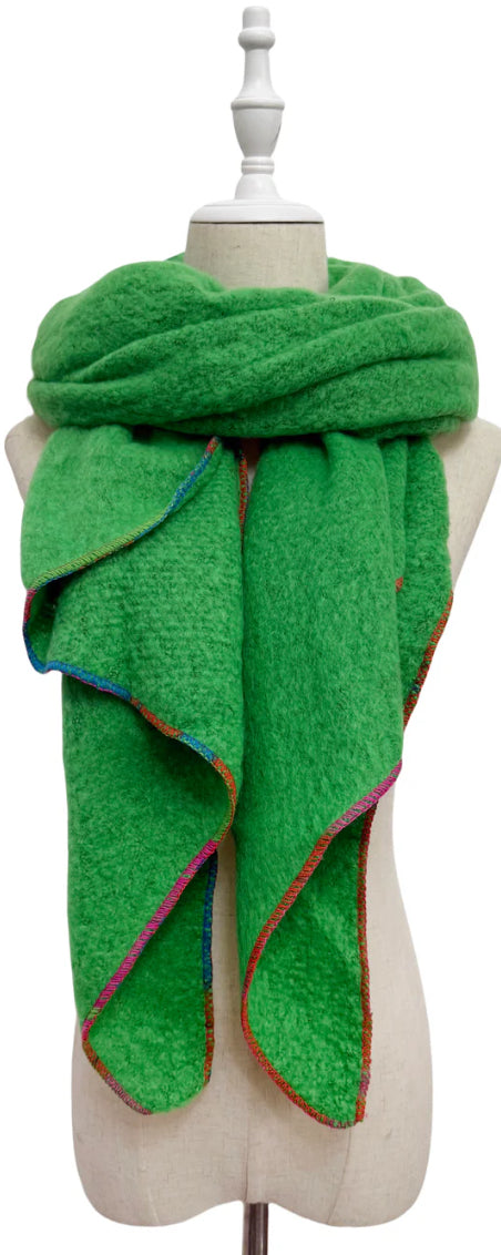 Plain Contrast Stitch Wool Diagonal Edge Scarf