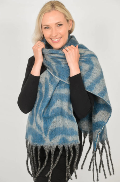 Blue & Grey Zebra Blanket Scarf