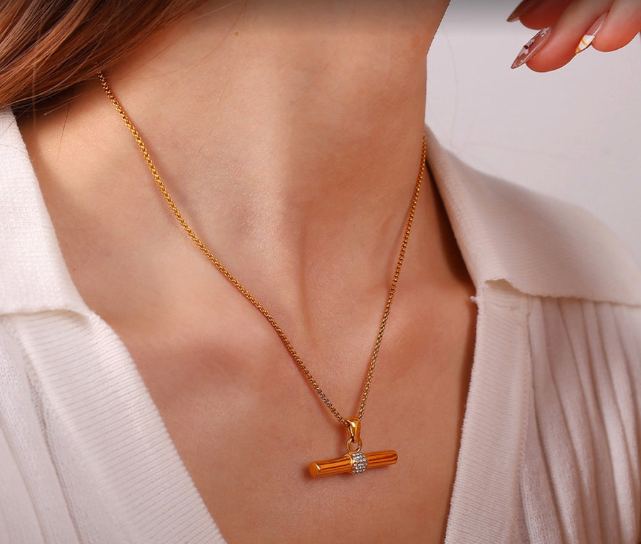 Gold T-Bar & Cubic Zirconia Necklace