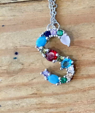 Silver  Gem Initial Necklace