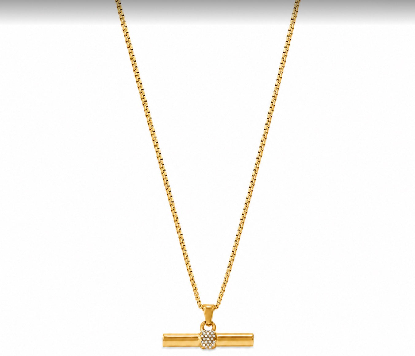 Gold T-Bar & Cubic Zirconia Necklace