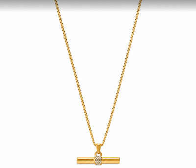 Gold T-Bar & Cubic Zirconia Necklace