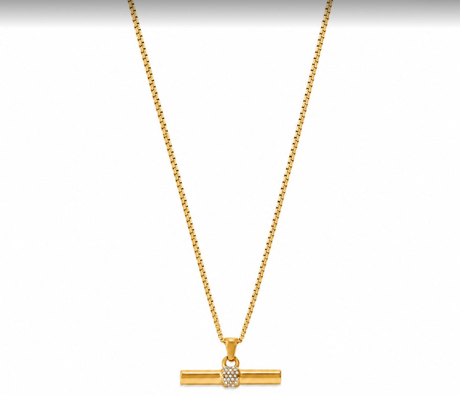 Gold T-Bar & Cubic Zirconia Necklace