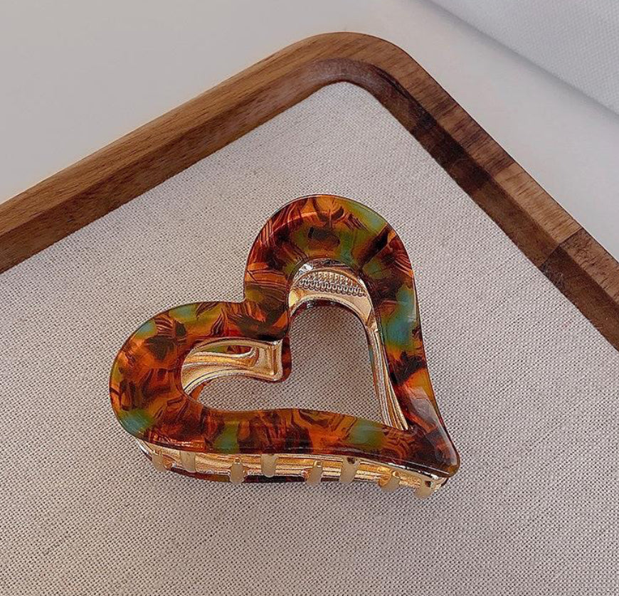 Heart Claw Clip - Blue and Gold Tortoiseshell