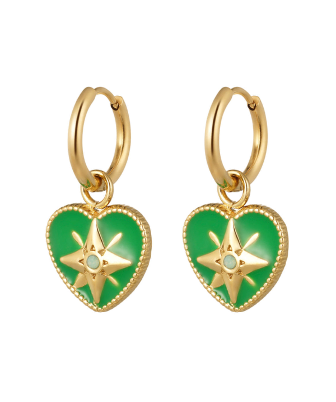 Green Enamel Heart Huggie