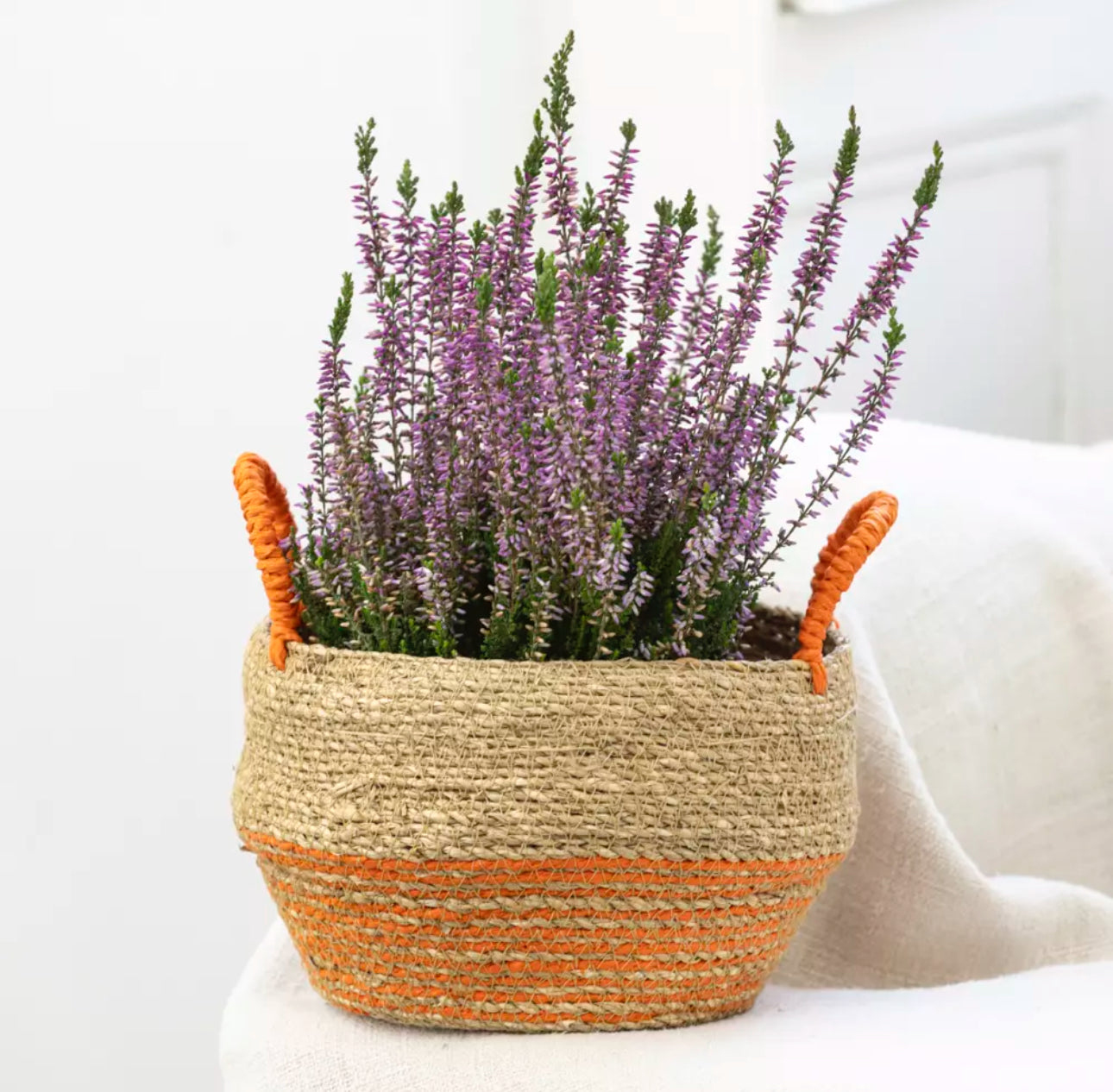 Orange Stripe Seagrass Basket