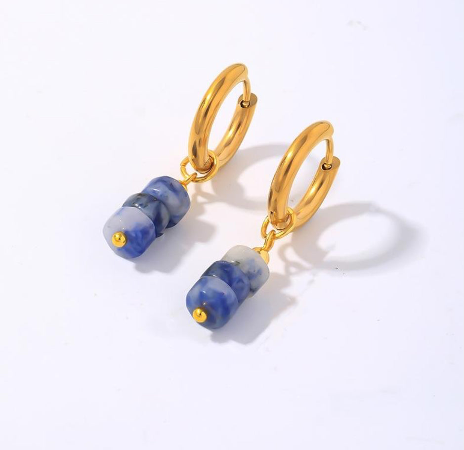 Natural Stone Stack Huggie Blue Marble