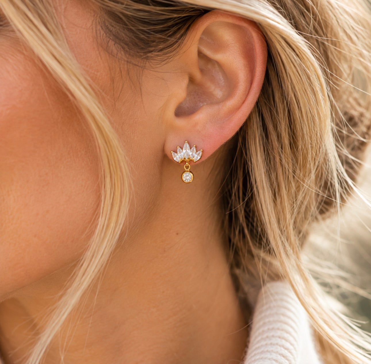 Gold Crystal Fan Drop Earrings
