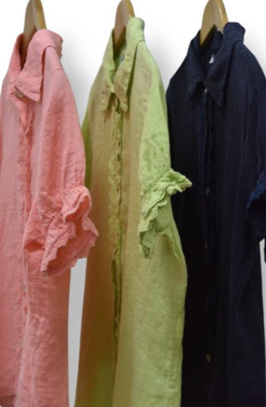 Naomi Frilled Linen Short Sleeve Blouse