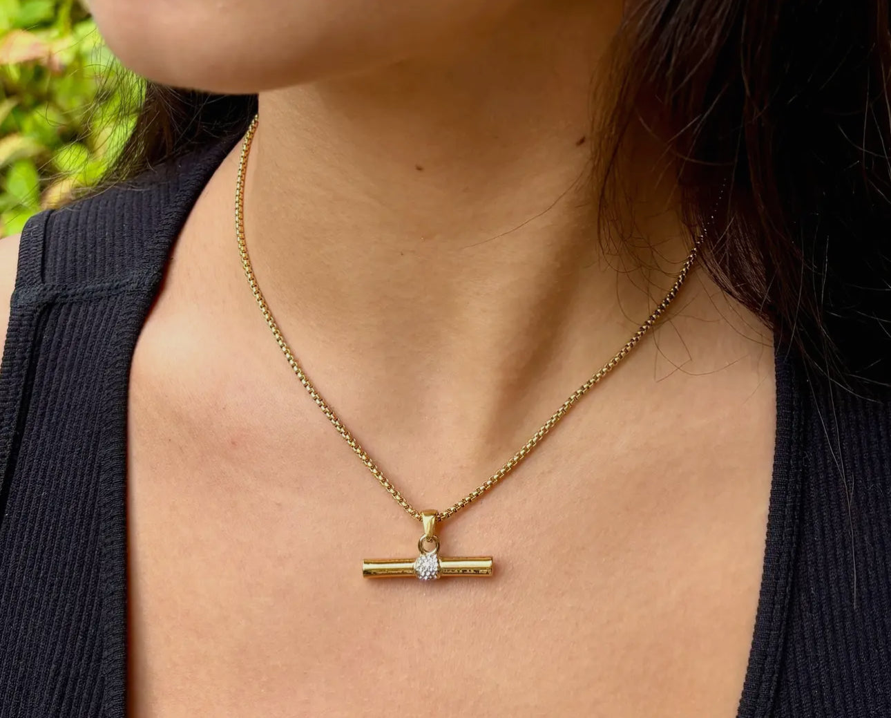 Cubic Zirconia T Bar Necklace