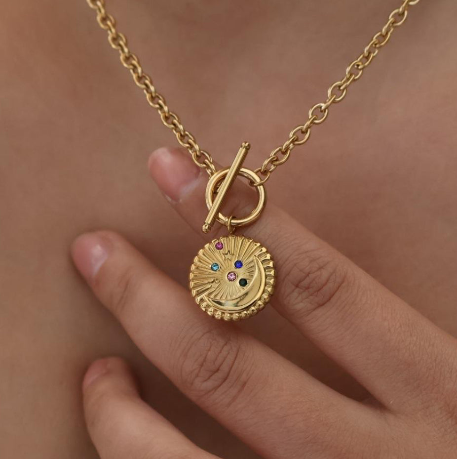 Multi Crystal Star & Moon Charm Necklace Aurina Pop UP Ltd