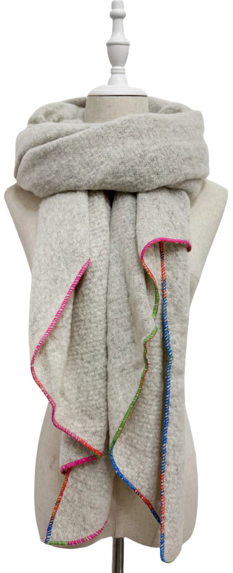 Plain Contrast Stitch Wool Diagonal Edge Scarf