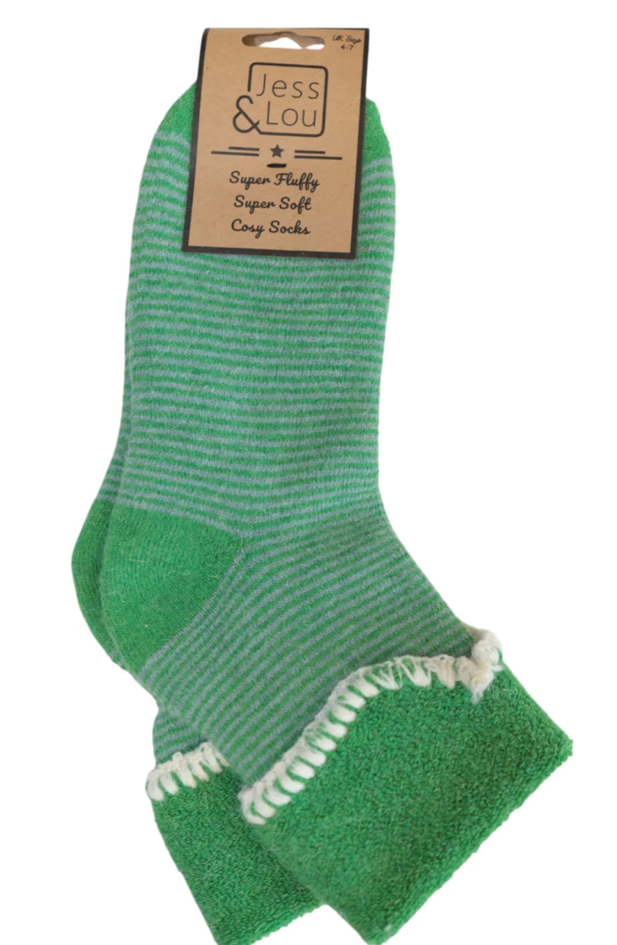 Green Cuff Thin Stripe Cosy Sock