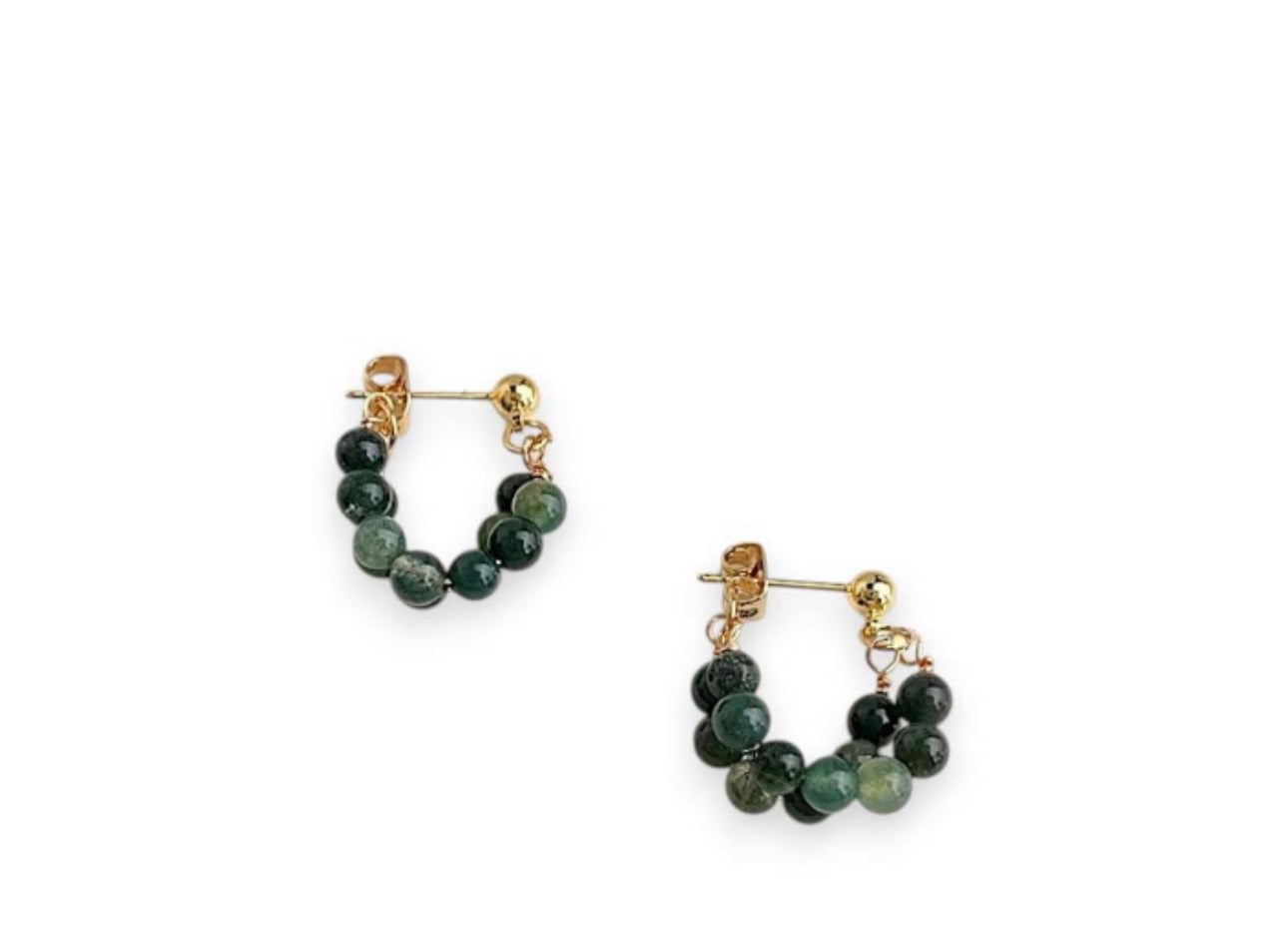 Green Natural Stone Beaded Hoop Earrings