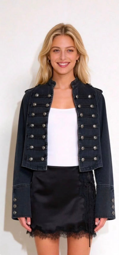 Black Denim Military Jackey