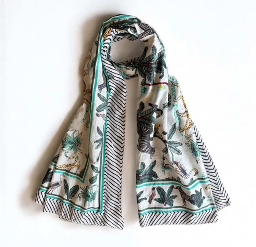 Wild White Block Printed Scarf