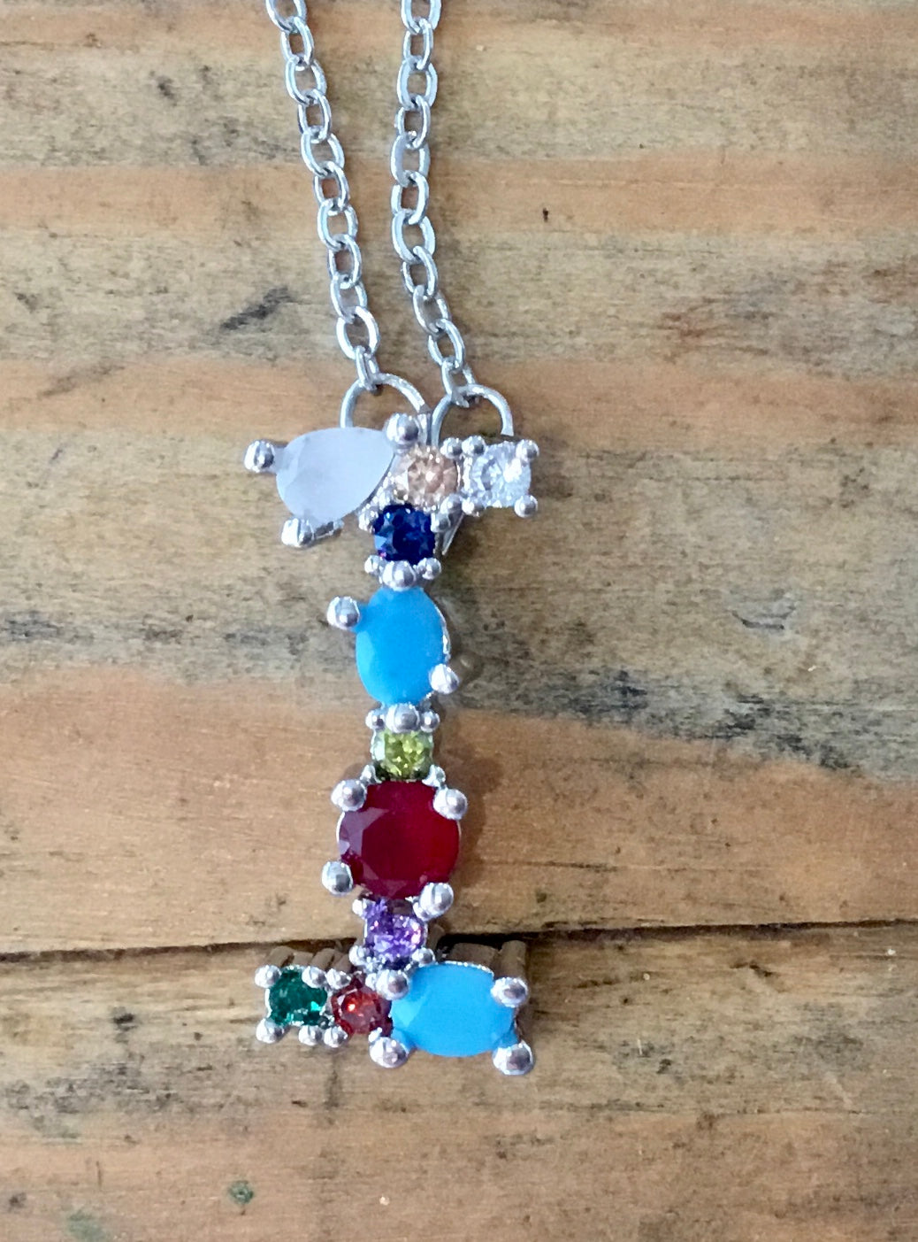 Silver  Gem Initial Necklace