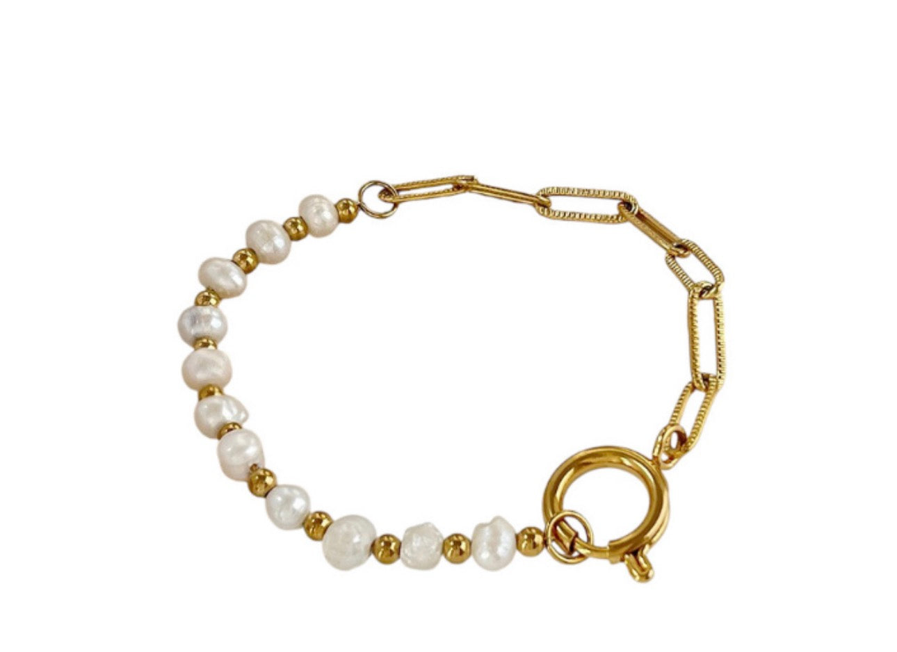 Freshwater Pearl & Paperclip Chain Bracelet