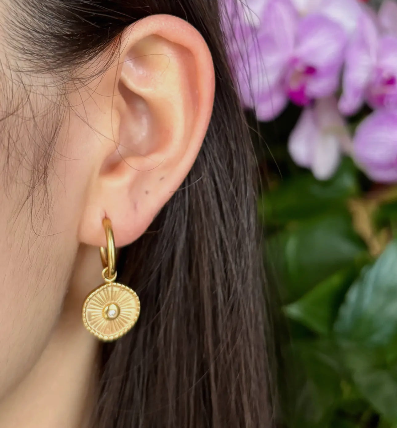 Cubic Zirconia Sun Disk Huggie